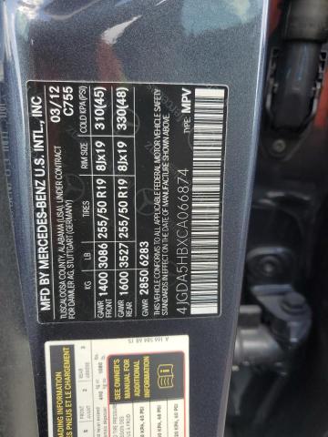 4JGDA5HBXCA066874 - 2012 MERCEDES-BENZ ML 350 4MATIC GRAY photo 13