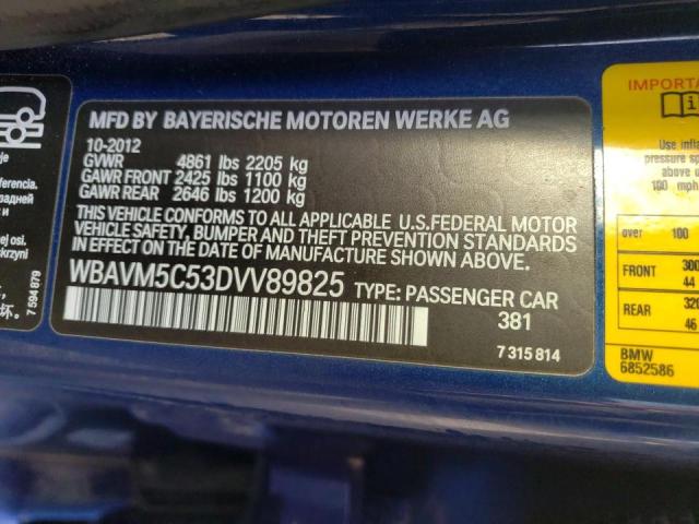 WBAVM5C53DVV89825 - 2013 BMW X1 XDRIVE35I BLUE photo 12