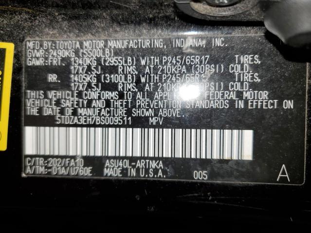 5TDZA3EH7BS009511 - 2011 TOYOTA HIGHLANDER BASE BLACK photo 14