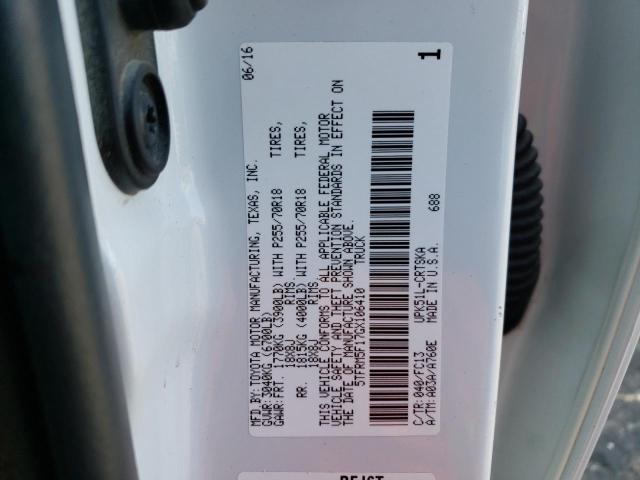 5TFRM5F17GX106410 - 2016 TOYOTA TUNDRA DOUBLE CAB SR/SR5 WHITE photo 12