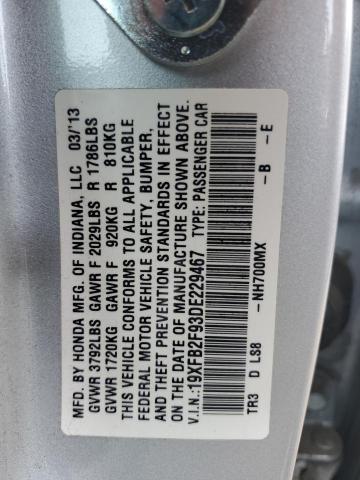 19XFB2F93DE229467 - 2013 HONDA CIVIC EXL ვერცხლისფერი ფოტო 12