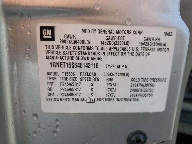 1GNET16S646142116 - 2004 CHEVROLET TRAILBLAZE EXT LS SILVER photo 14