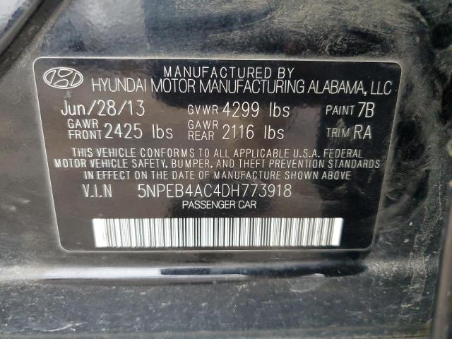 5NPEB4AC4DH773918 - 2013 HYUNDAI SONATA GLS BLACK photo 13