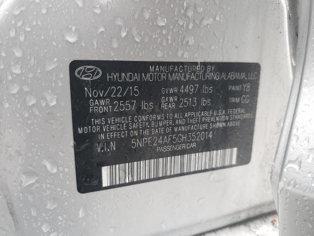 5NPE24AF5GH352014 - 2016 HYUNDAI SONATA SE SILVER photo 12