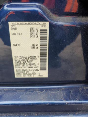 1N4BL4BVXLC190687 - 2020 NISSAN ALTIMA S BLUE photo 12