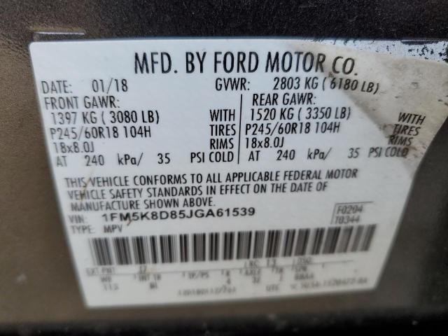 1FM5K8D85JGA61539 - 2018 FORD EXPLORER XLT CHARCOAL photo 13