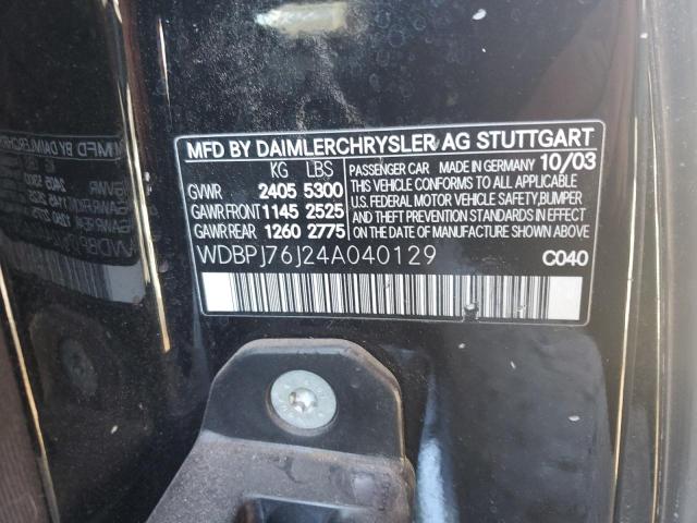 WDBPJ76J24A040129 - 2004 MERCEDES-BENZ CL 600 BLACK photo 12