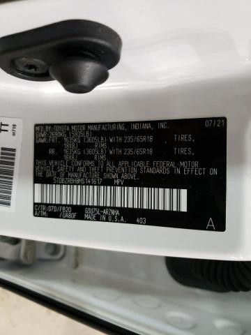 5TDBZRBH8MS141617 - 2021 TOYOTA HIGHLANDER L WHITE photo 12