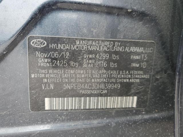 5NPEB4AC3DH639949 - 2013 HYUNDAI SONATA GLS CHARCOAL photo 12