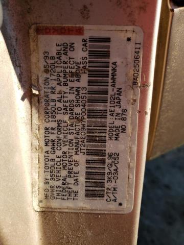 JT2AE09W7P0040513 - 1993 TOYOTA COROLLA BASE GOLD photo 12