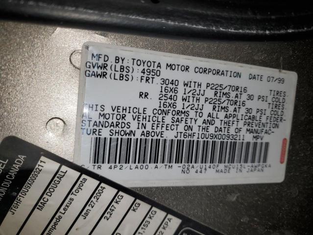 JT6HF10U9X0093211 - 1999 LEXUS RX 300 GRAY photo 13