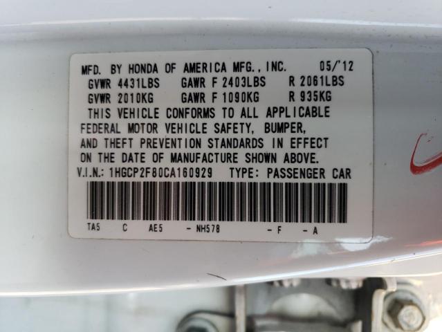 1HGCP2F80CA160929 - 2012 HONDA ACCORD EXL WHITE photo 13