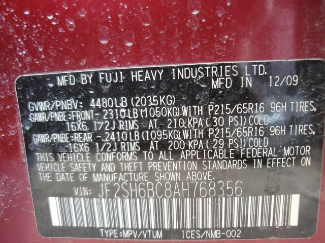 JF2SH6BC8AH768356 - 2010 SUBARU FORESTER XS Tünd qırmızı foto 12