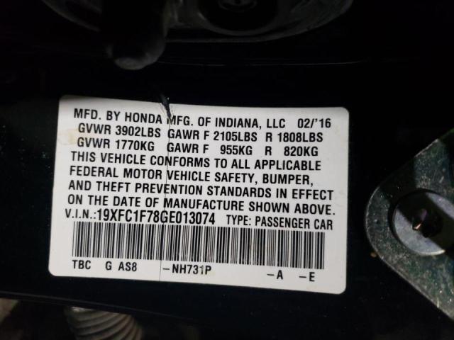 19XFC1F78GE013074 - 2016 HONDA CIVIC EXL BLACK photo 13