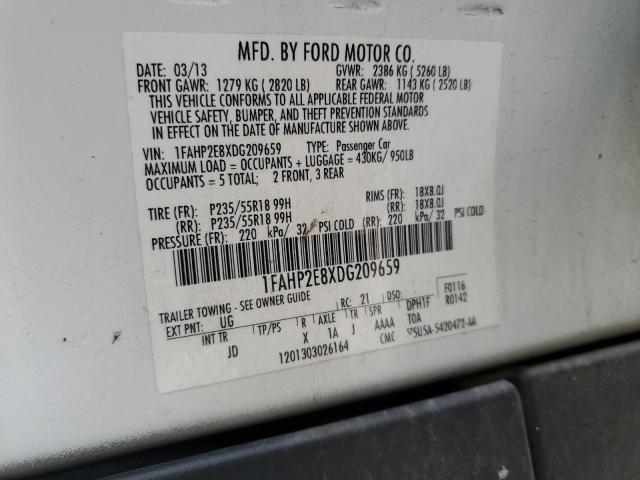 1FAHP2E8XDG209659 - 2013 FORD TAURUS SEL WHITE photo 12