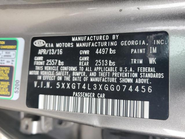 5XXGT4L3XGG074456 - 2016 KIA OPTIMA LX GRAY photo 13