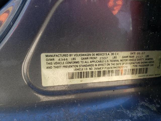 3VWEF71K97M182279 - 2007 VOLKSWAGEN JETTA WOLFSBURG 灰色 照片 12