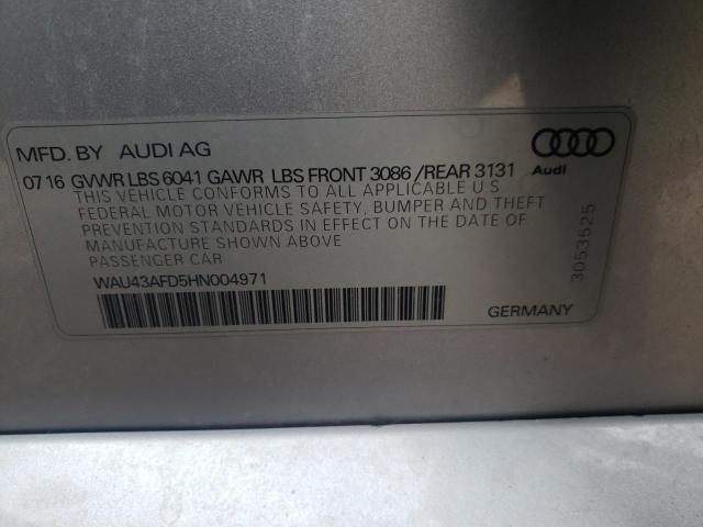 WAU43AFD5HN004971 - 2017 AUDI A8 L QUATTRO SILVER photo 12