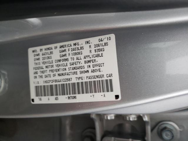 1HGCP2F8XAA122587 - 2010 HONDA ACCORD EXL SILVER photo 12