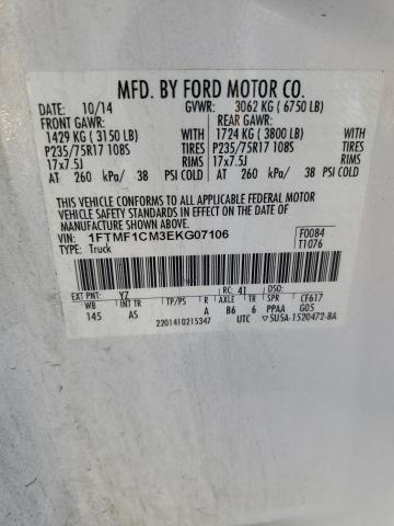 1FTMF1CM3EKG07106 - 2014 FORD F150 WHITE photo 12