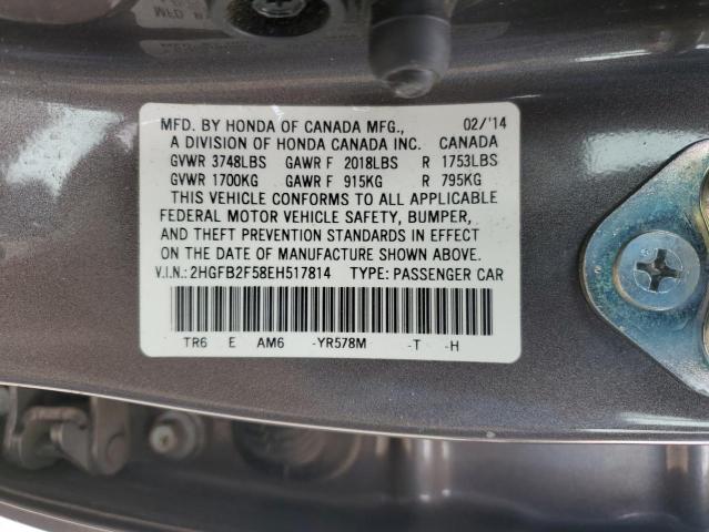 2HGFB2F58EH517814 - 2014 HONDA CIVIC LX GRAY photo 12