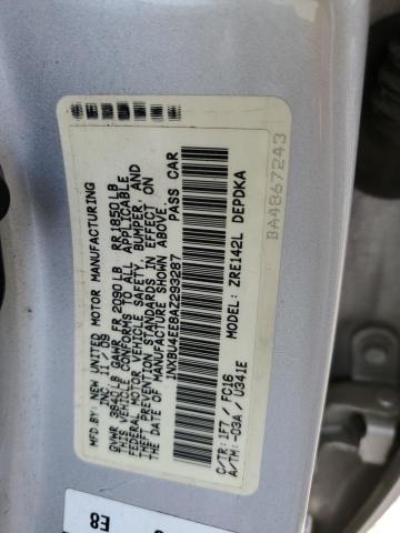 1NXBU4EE8AZ293287 - 2010 TOYOTA COROLLA BASE SILVER photo 12