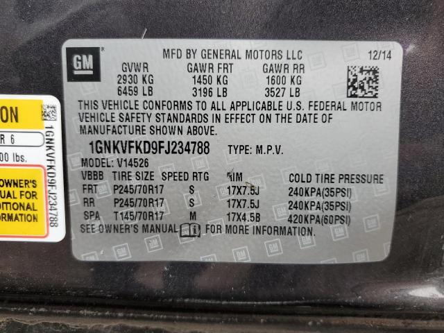 1GNKVFKD9FJ234788 - 2015 CHEVROLET TRAVERSE LS GRAY photo 14