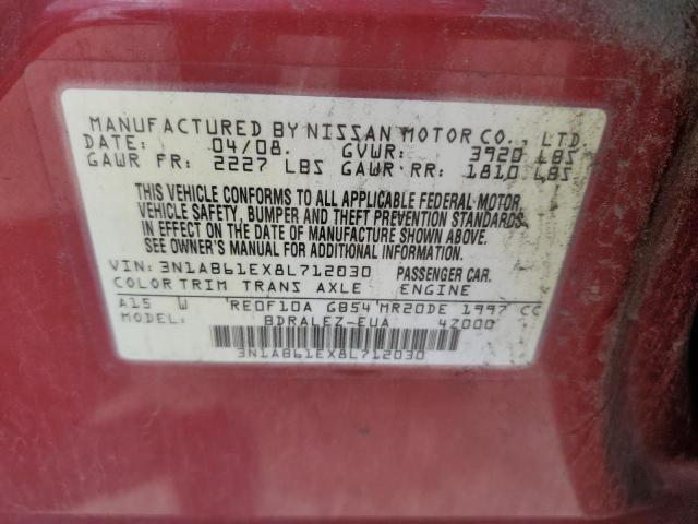 3N1AB61EX8L712030 - 2008 NISSAN SENTRA 2.0 RED photo 13