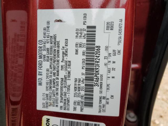 3FA6P0K93FR242068 - 2015 FORD FUSION TITANIUM RED photo 13