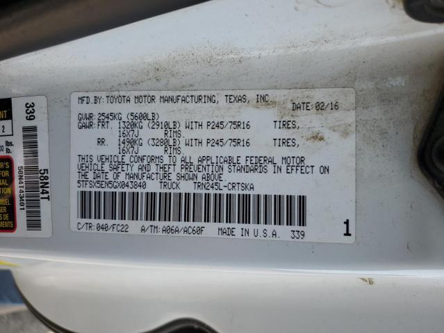 5TFSX5EN5GX043840 - 2016 TOYOTA TACOMA ACCESS CAB WHITE photo 12