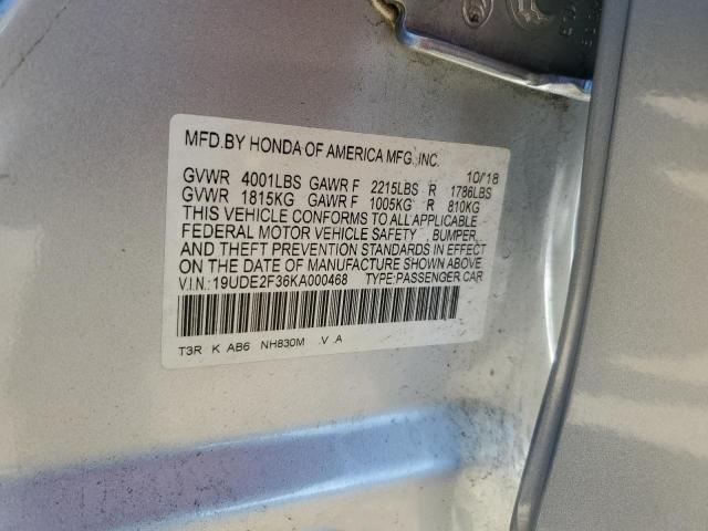 19UDE2F36KA000468 - 2019 ACURA ILX SILVER photo 12