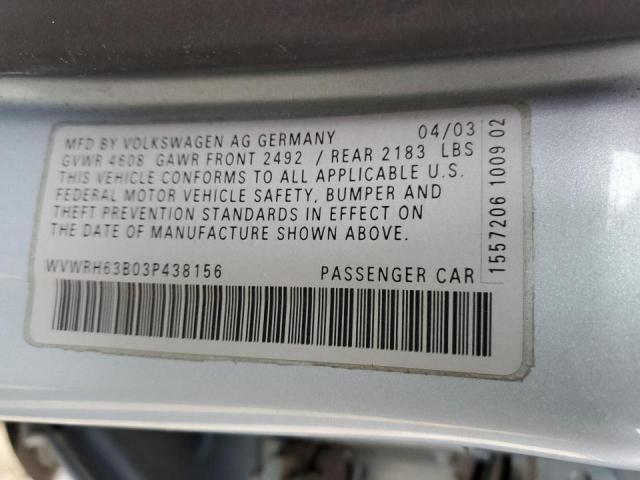 WVWRH63B03P438156 - 2003 VOLKSWAGEN PASSAT GLX Mavi foto 12