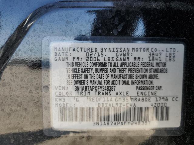 3N1AB7APXFY248387 - 2015 NISSAN SENTRA S BLACK photo 12