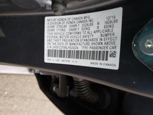 2HGFC2F8XLH524204 - 2020 HONDA CIVIC SPORT 灰色 照片 12