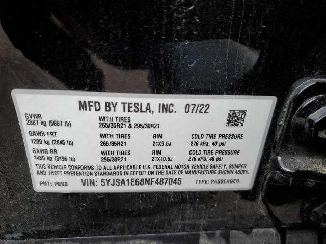 5YJSA1E68NF487045 - 2022 TESLA MODEL S Սև լուսանկար 13