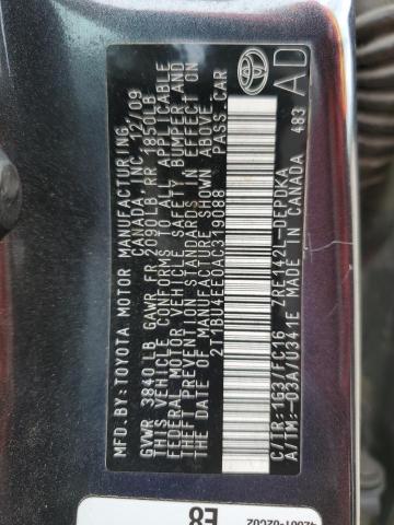 2T1BU4EE0AC319088 - 2010 TOYOTA COROLLA BASE GRAY photo 12