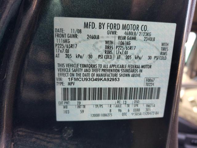 1FMCU93G49KA92953 - 2009 FORD ESCAPE XLT GRAY photo 13