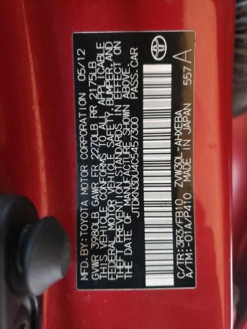 JTDKN3DU4C5457300 - 2012 TOYOTA PRIUS RED photo 13