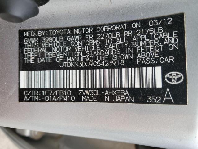 JTDKN3DU9C5423918 - 2012 TOYOTA PRIUS SILVER photo 12