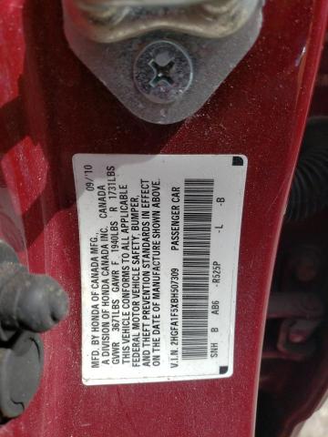 2HGFA1F5XBH507309 - 2011 HONDA CIVIC LX RED photo 12