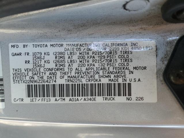 5TETX22N96Z264274 - 2006 TOYOTA TACOMA ACCESS CAB ვერცხლისფერი ფოტო 13
