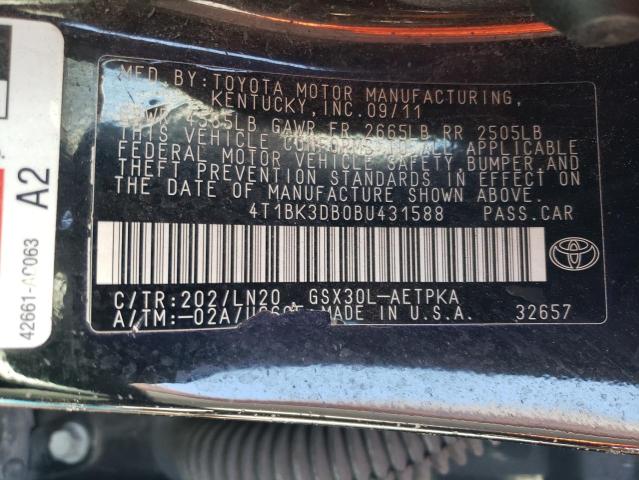 4T1BK3DB0BU431588 - 2011 TOYOTA AVALON BASE BLACK photo 12