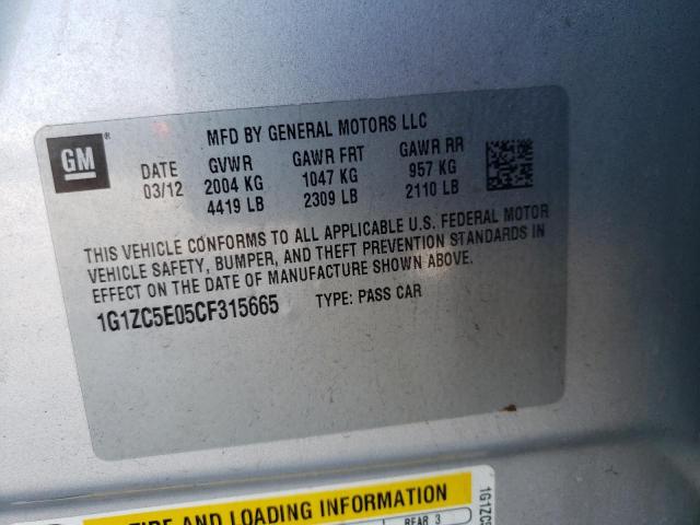 1G1ZC5E05CF315665 - 2012 CHEVROLET MALIBU 1LT SILVER photo 12