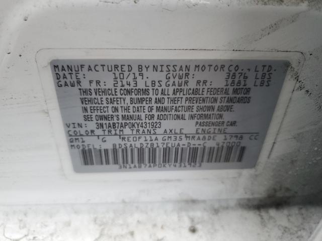 3N1AB7AP0KY431923 - 2019 NISSAN SENTRA S WHITE photo 13