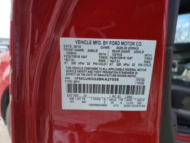 1FMCU0DG2BKA27535 - 2011 FORD ESCAPE XLT RED photo 12