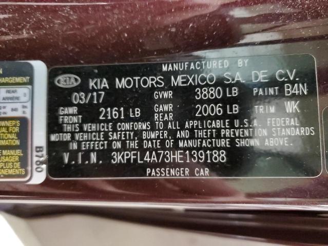 3KPFL4A73HE139188 - 2017 KIA FORTE LX MAROON photo 13