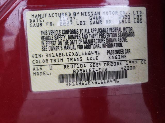 3N1AB61EX8L668496 - 2008 NISSAN SENTRA 2.0 MAROON photo 13