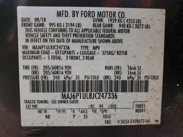 MAJ6P1UL8JC247336 - 2018 FORD ECOSPORT SE CHARCOAL photo 13