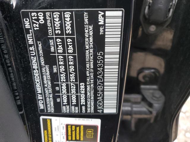 4JGDA5HB7EA343595 - 2014 MERCEDES-BENZ ML 350 4MATIC BLACK photo 12