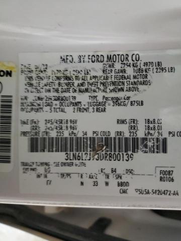 3LN6L2J93DR800139 - 2013 LINCOLN MKZ WHITE photo 13